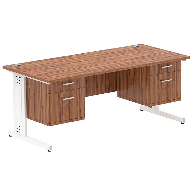 Syndicat Rectangular Cable Managed Office Desk With Double Fixed Drawers - Office Furniture