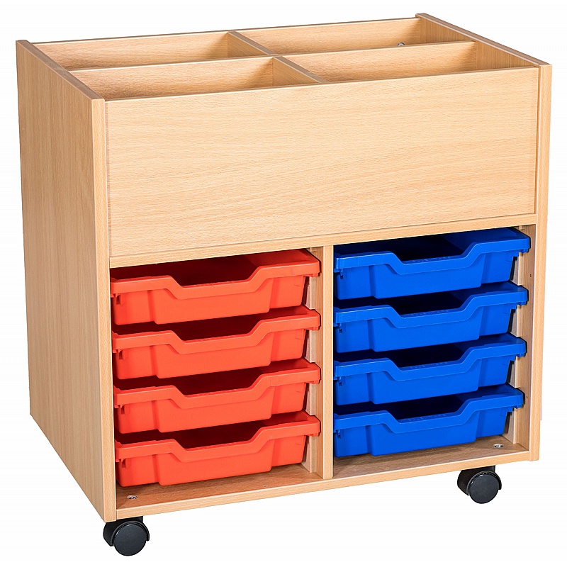 Folio Premium Library Double Column 8 Tray Mobile Book Trolley - Education