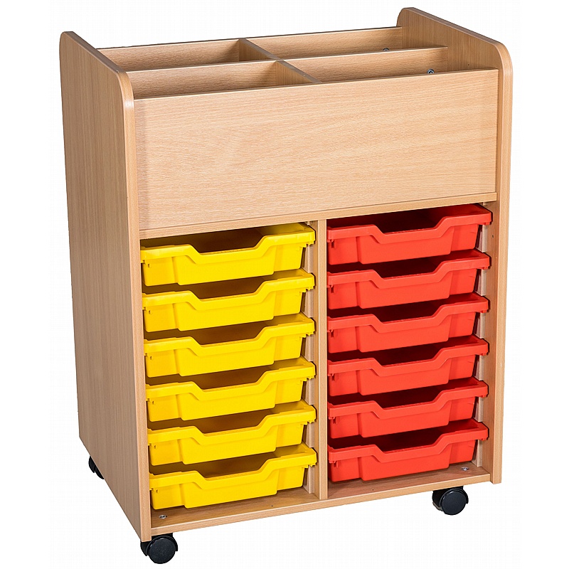 Folio Premium Library Double Column 12 Tray Mobile Book Trolley - Education