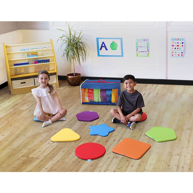 Rainbow Geometric Shaped Mats Set of 32 with Holdall - Education