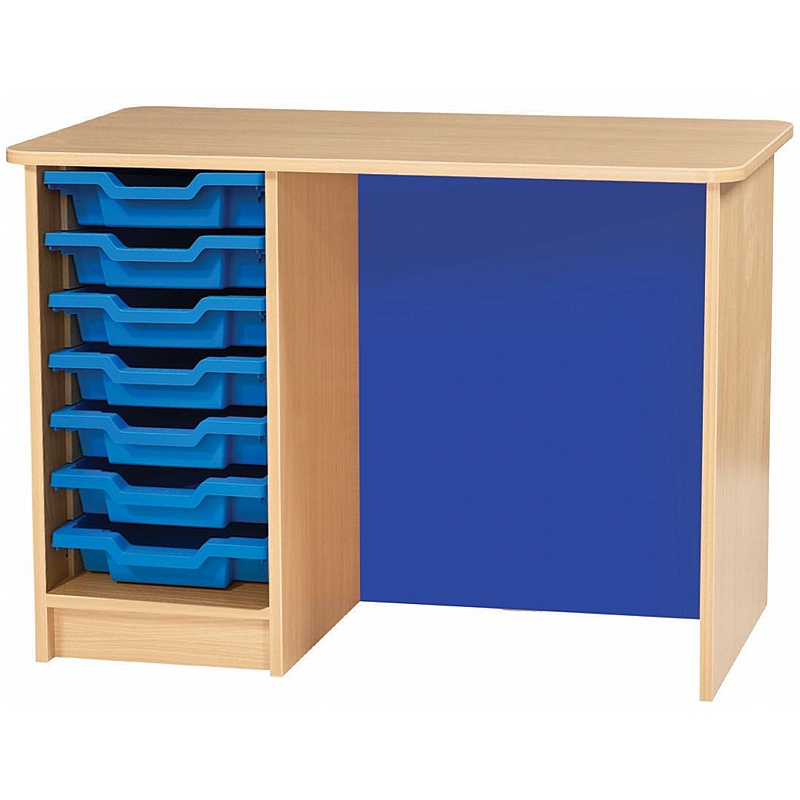 KubbyClass Single Pedestal Teachers Desk with Tray Storage - Education