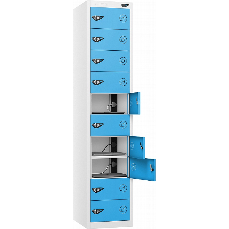 Pure Power 10 Compartment Laptop and Tablet Charging Lockers with Hasp and Staple Lock - Lockers & Cloakroom