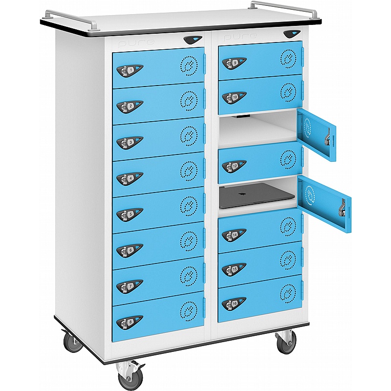 Pure Power 16 Compartment Laptop and Tablet Charging Mobile Lockers with Hasp and Staple Lock - Lockers & Cloakroom