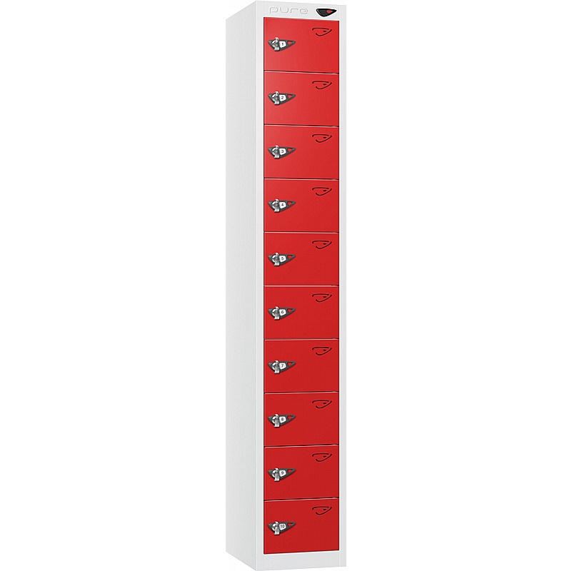 Pure Antibacterial 10 Compartment Personal Effects Lockers with Hasp and Staple Lock - Lockers & Cloakroom