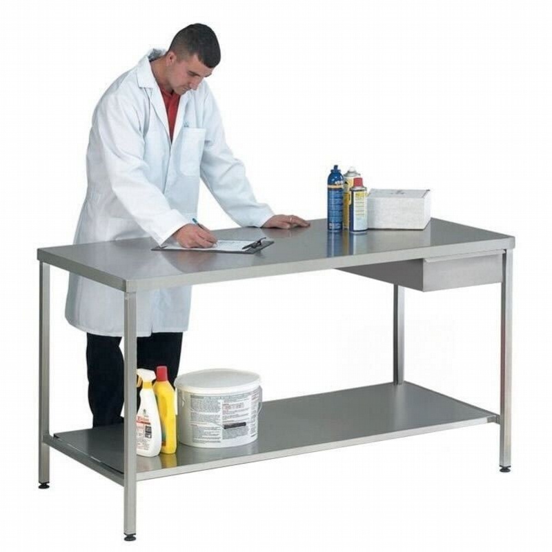 Industro Heavy Duty Stainless Steel Workbenches with Lower Shelf & Fixed Drawer - Workshop