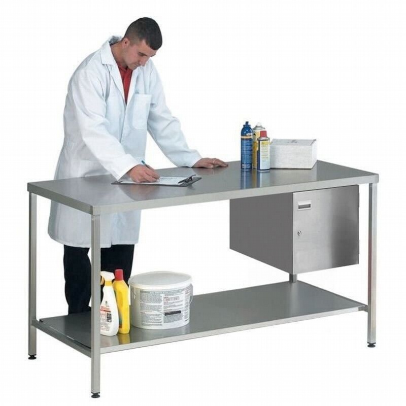Industro Heavy Duty Stainless Steel Workbenches with Lower Shelf & Suspended Cabinet - Workshop