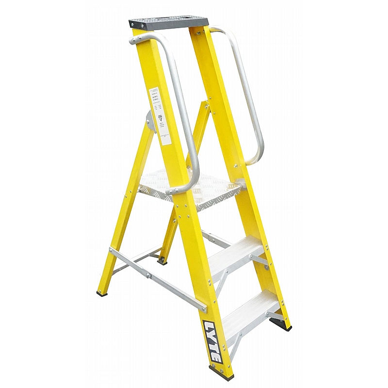 Lyte Industrial Swingback Glass Fibre Platform Step Ladders with Hand Rails - Access Equipment