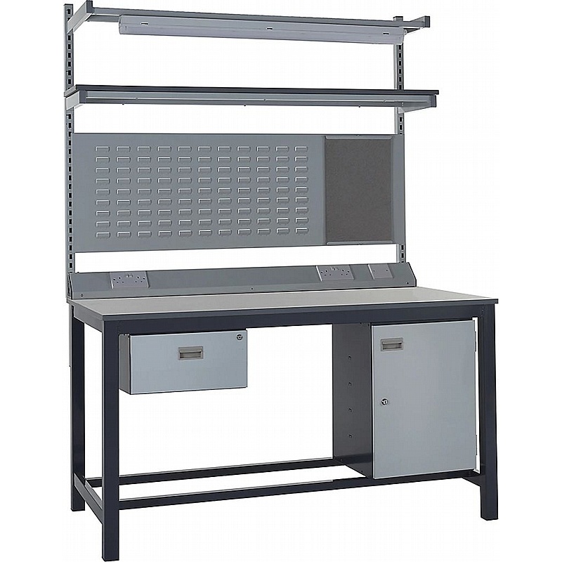 Industro HD Express Square Tube Workbench Storage Kit with Louvre Panel and Overhead Lighting - Workshop