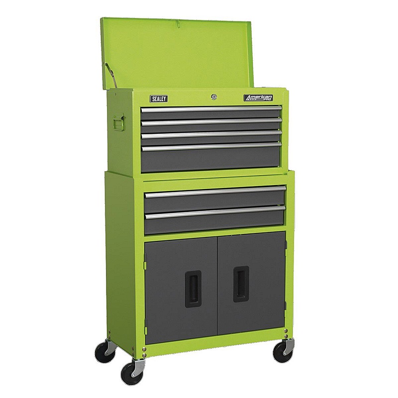 American Pro 6 Drawer Topchest & Rollercab Combination Tool Chests with 170pc Tool Kit - Workshop