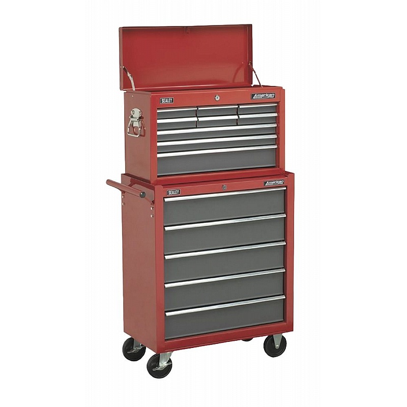 American Pro 14 Drawer Topchest & Rollercab Combination Tool Chests with 281pc Tool Kit - Workshop
