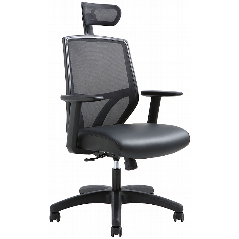 Evo Mesh & Top Leather Executive Office Chair with Pocket Sprung Seat - Office Furniture