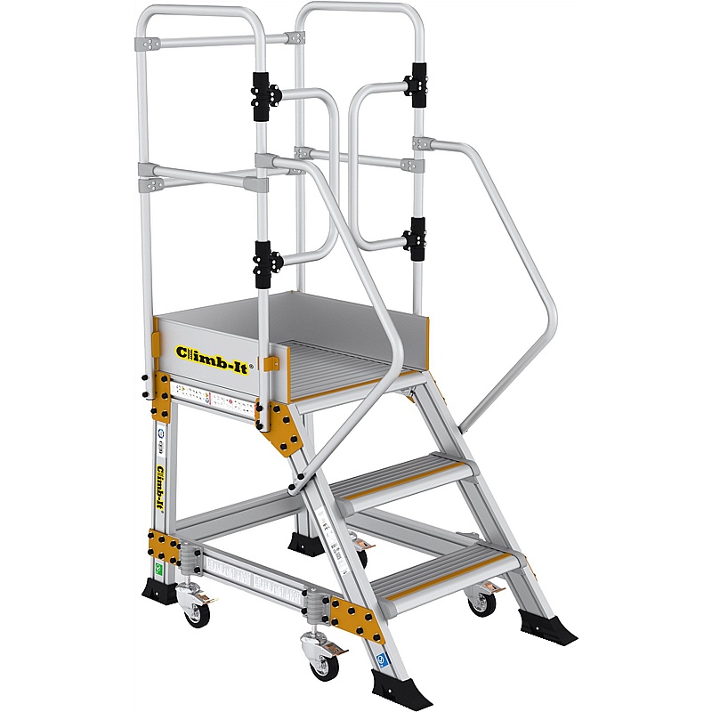 Climb-It Aluminium Weight Reactive Mobile Steps with Safety Gates - Access Equipment
