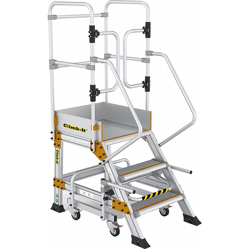 Climb-It Aluminium Weight Reactive Mobile Steps with Safety Lock and Gates - Access Equipment
