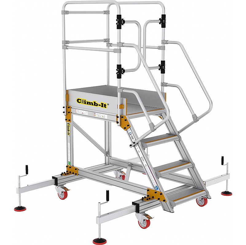 Climb-It Aluminium XL Mobile Platform Safety Steps with Adjustable Stabilisers - Access Equipment
