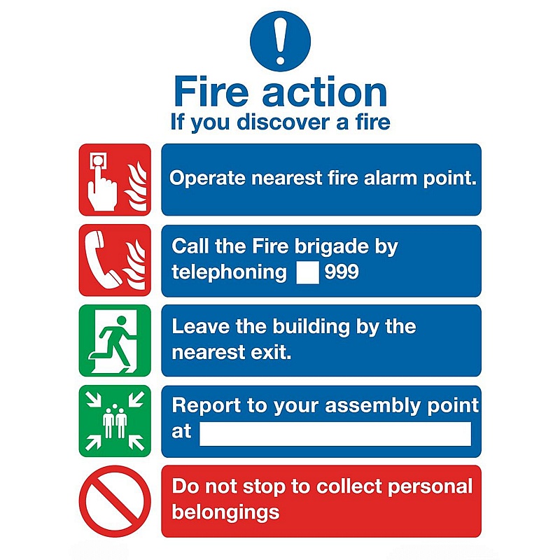 Fire Action Without Lift Safety Rigid Plastic Signs - Premises