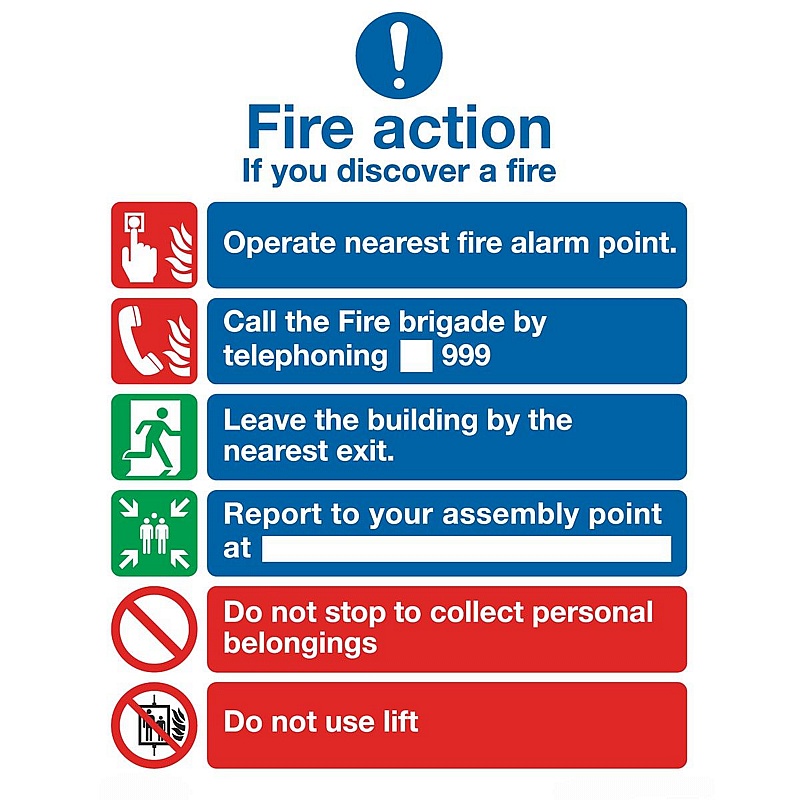 Fire Action With Lift Safety Rigid Plastic Signs - Premises