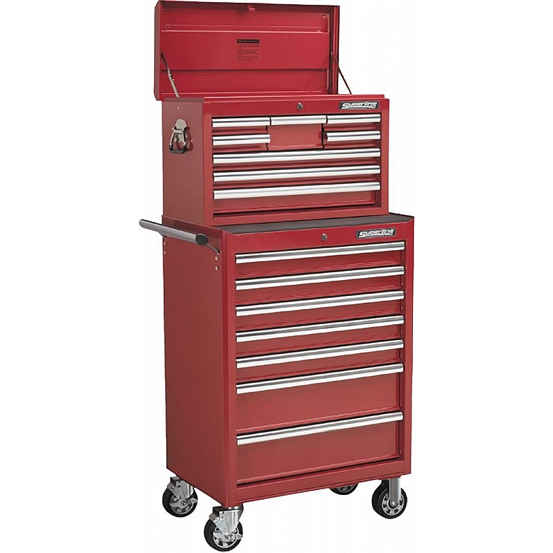 Superline Pro 15 Drawer Topchest & Rollercab Combination Tool Chests with 148pc Tool Kit - Workshop