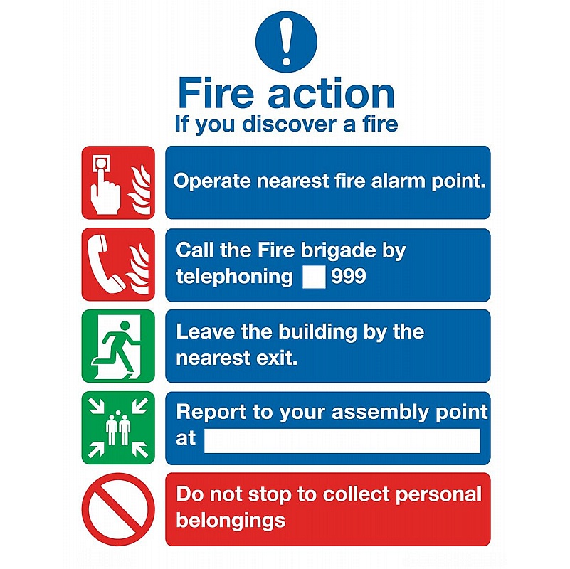 Fire Action Without Lift Safety Self-Adhesive Signs - Premises