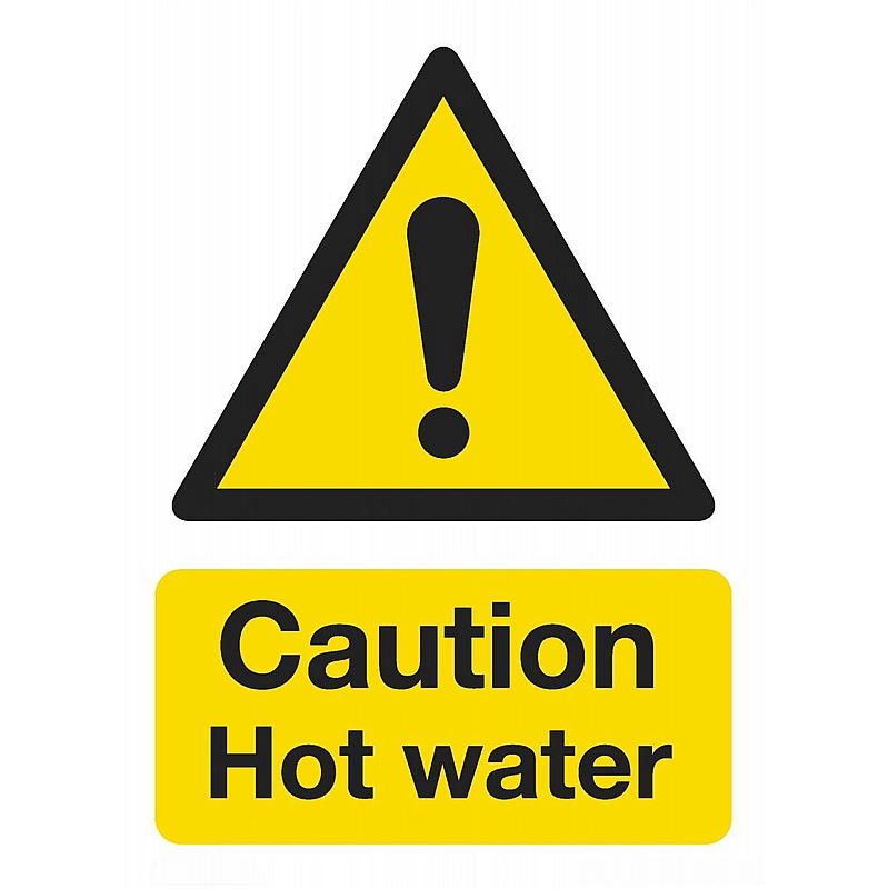 Caution Hot Water Self-Adhesive Signs - Premises