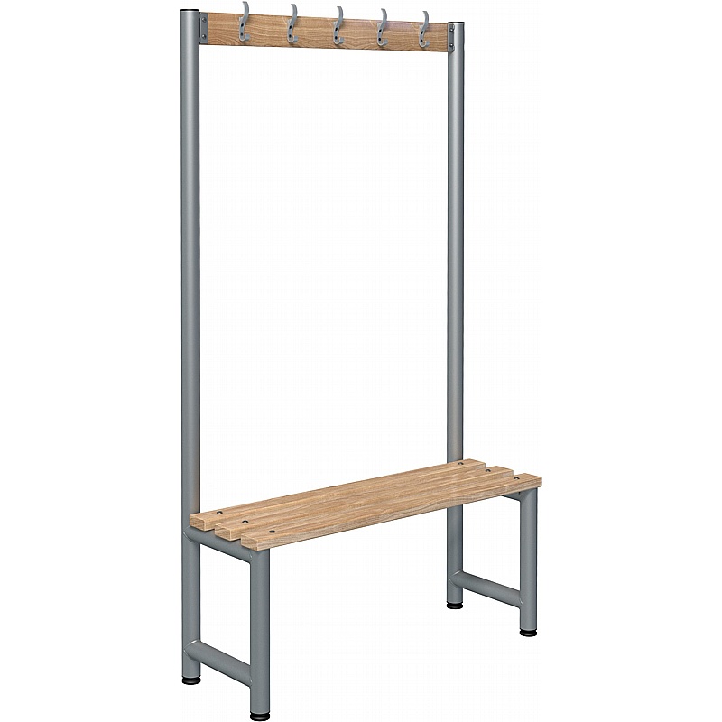 Stellar Probe Single Sided Wooden Slat Changing and Cloakroom Bench Seats with Hooks - Education