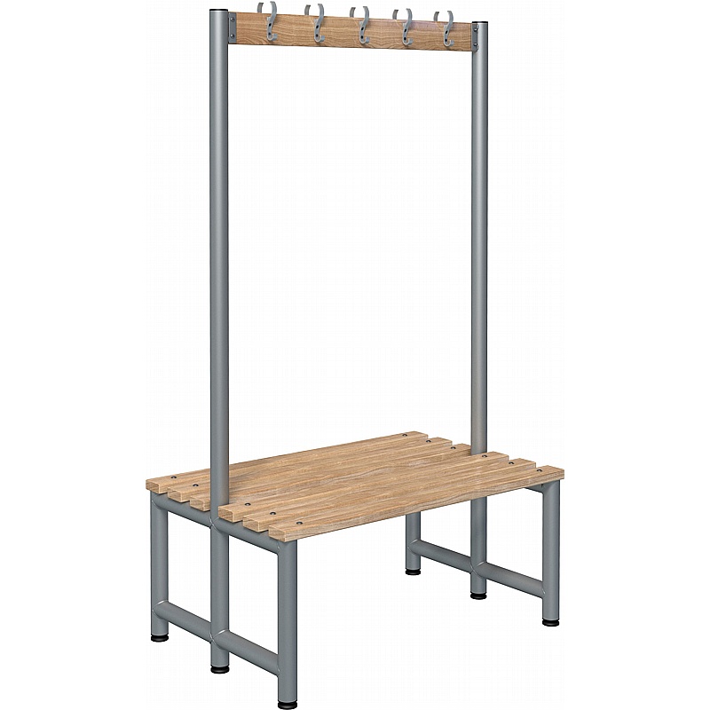 Stellar Probe Double Sided Wooden Slat Changing and Cloakroom Bench Seats with Hooks - Education