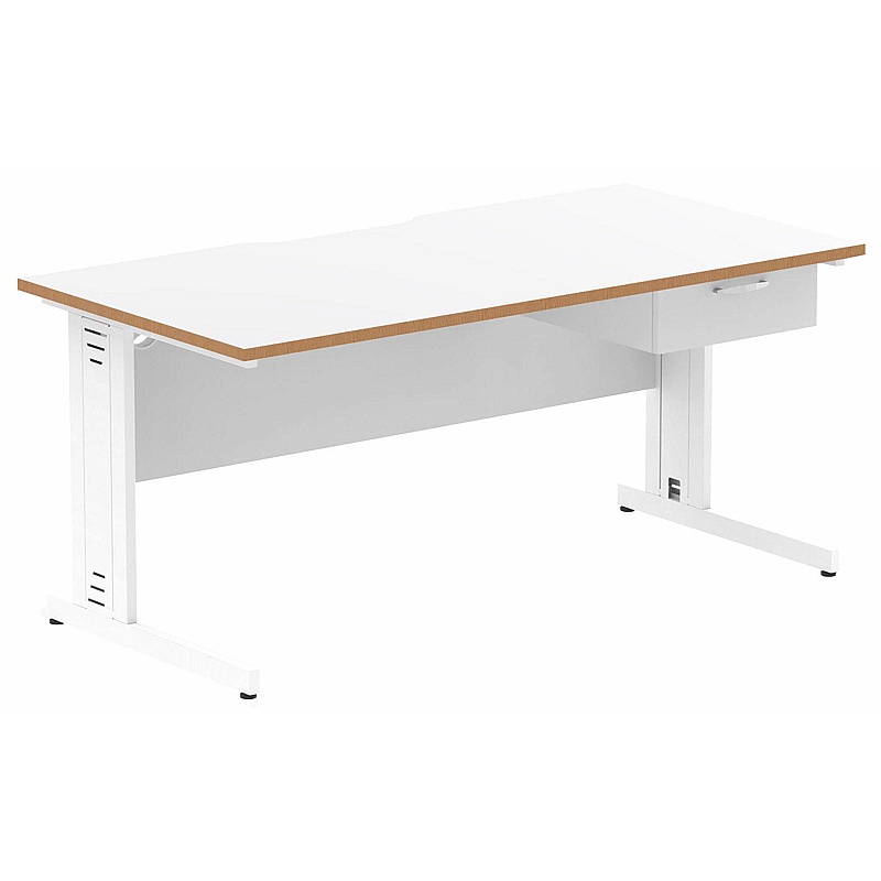 Oslo Rectangular Cable Managed Office Desks With Single Fixed Drawers - Office Furniture
