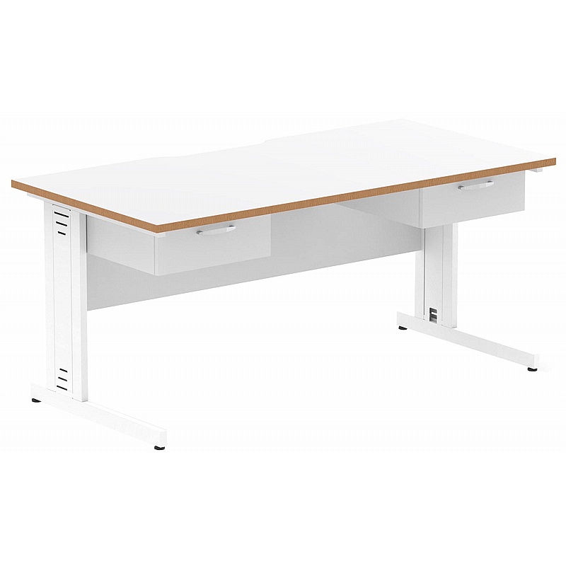 Oslo Rectangular Cable Managed Office Desks With Double Fixed Drawers - Office Furniture