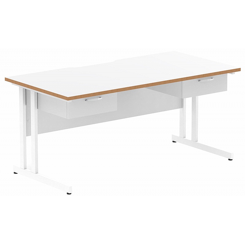 Oslo Rectangular Cantilever Office Desks With Double Fixed Drawers - Office Furniture
