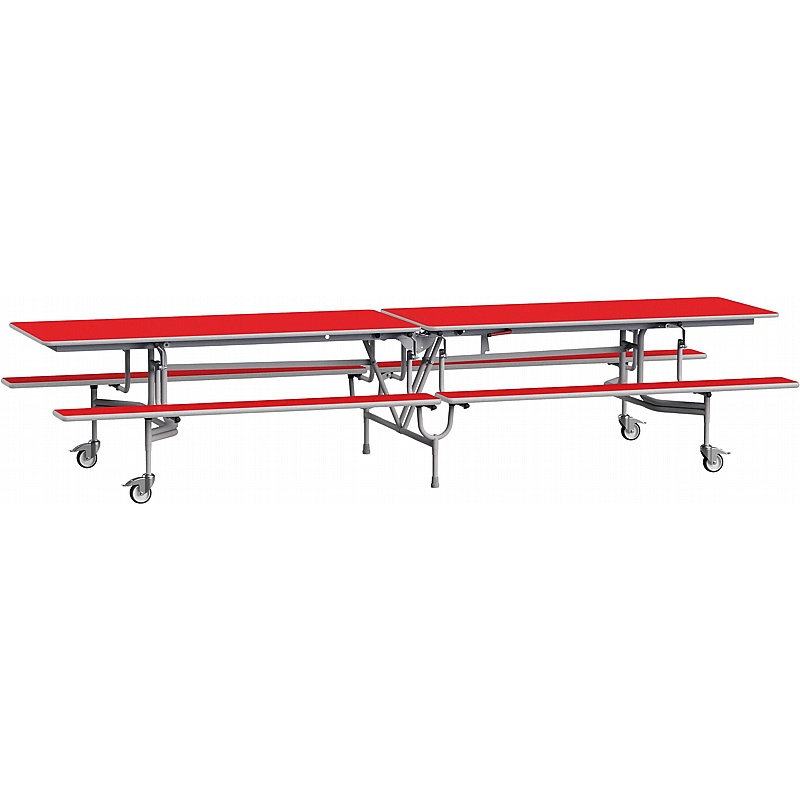 GoRoll 16 Seat Rectangular Mobile Folding School Dining Table with Benches - Education