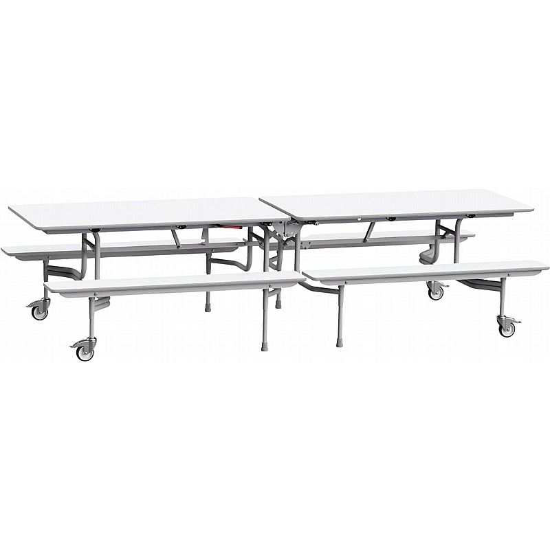 GoRoll 12 Seat Rectangular Mobile Folding School Dining Table with Fixed Benches - Education