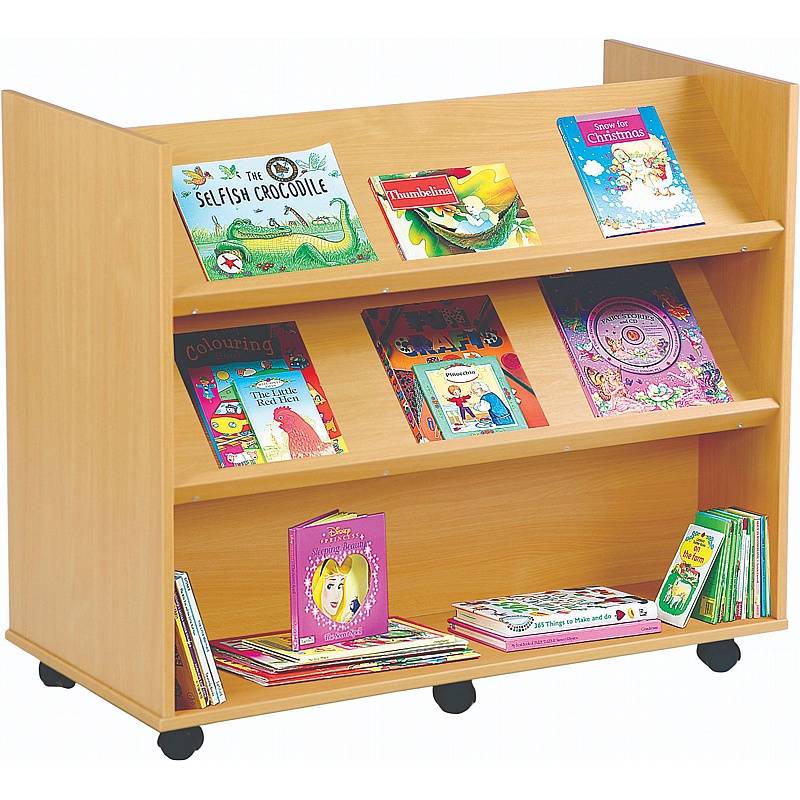 Biblio Double Sided Mobile Library 4 Angled Shelf Storage - Education