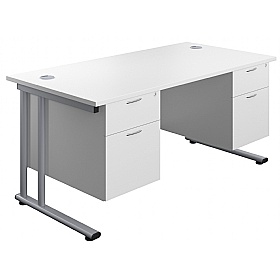 Interface Rectangular Office Desks with Double Fixed Drawers