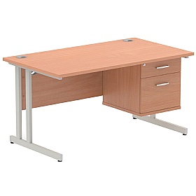 Focus Rectangular Office Desk With Single Fixed Drawers