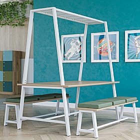 Atomic Rectangular Breakout and Meeting Tables with Overhead Gantry