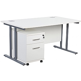 Horizon Deluxe Rectangular Cantilever Office Desks With Mobile Pedestal