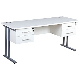 Horizon Deluxe Compact Rectangular Cantilever Office Desks With Double Fixed Pedestals