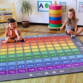 Rainbow 100 Square Counting Grid Carpet