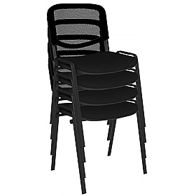 Taurus Black Frame Mesh Back Stacking Conference Chairs - Pack of 4