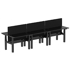 Ebony Black Shallow Electric Height Adjustable 6 Person Rectangular Back to Back Desks