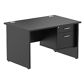 Raven Black Rectangular Office Desk With Single Fixed Drawers