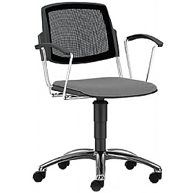 Mia Mesh Back Upholstered Swivel Meeting and Breakout Chairs with Arms
