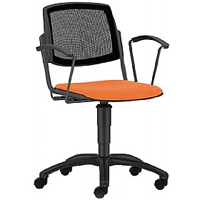 Mia Mesh Back Upholstered Swivel Meeting and Breakout Chairs with Arms