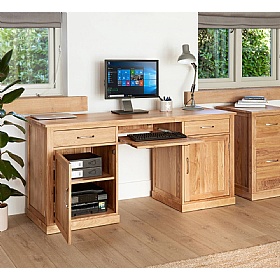 Mobel Oak Solid Wood Large Twin Pedestal Home Office Desk