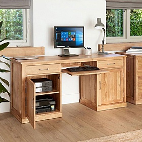 Mobel Oak Solid Wood Large Twin Pedestal Home Office Desk