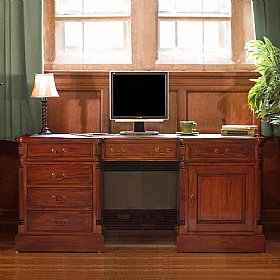 La Roque Mahogany Solid Wood Large Twin Pedestal Home Office Desk