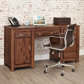 Mayan Walnut Solid Wood Large Twin Pedestal Home Office Desk