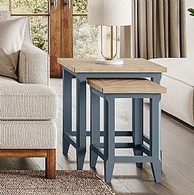 Signature Blue Solid Wood Nest of 2 Coffee Tables