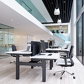 Progress Plus Electric Height Adjustable 2 Person Shallow Rectangular Back to Back Desks - Office Furniture