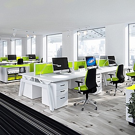 Linnea Elevate 6 Person Rectangular Back to Back Sliding Top Bench Desks - Office Furniture