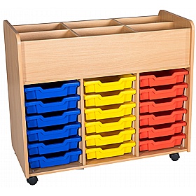 Folio Premium Library Triple Column 18 Tray Mobile Book Trolley